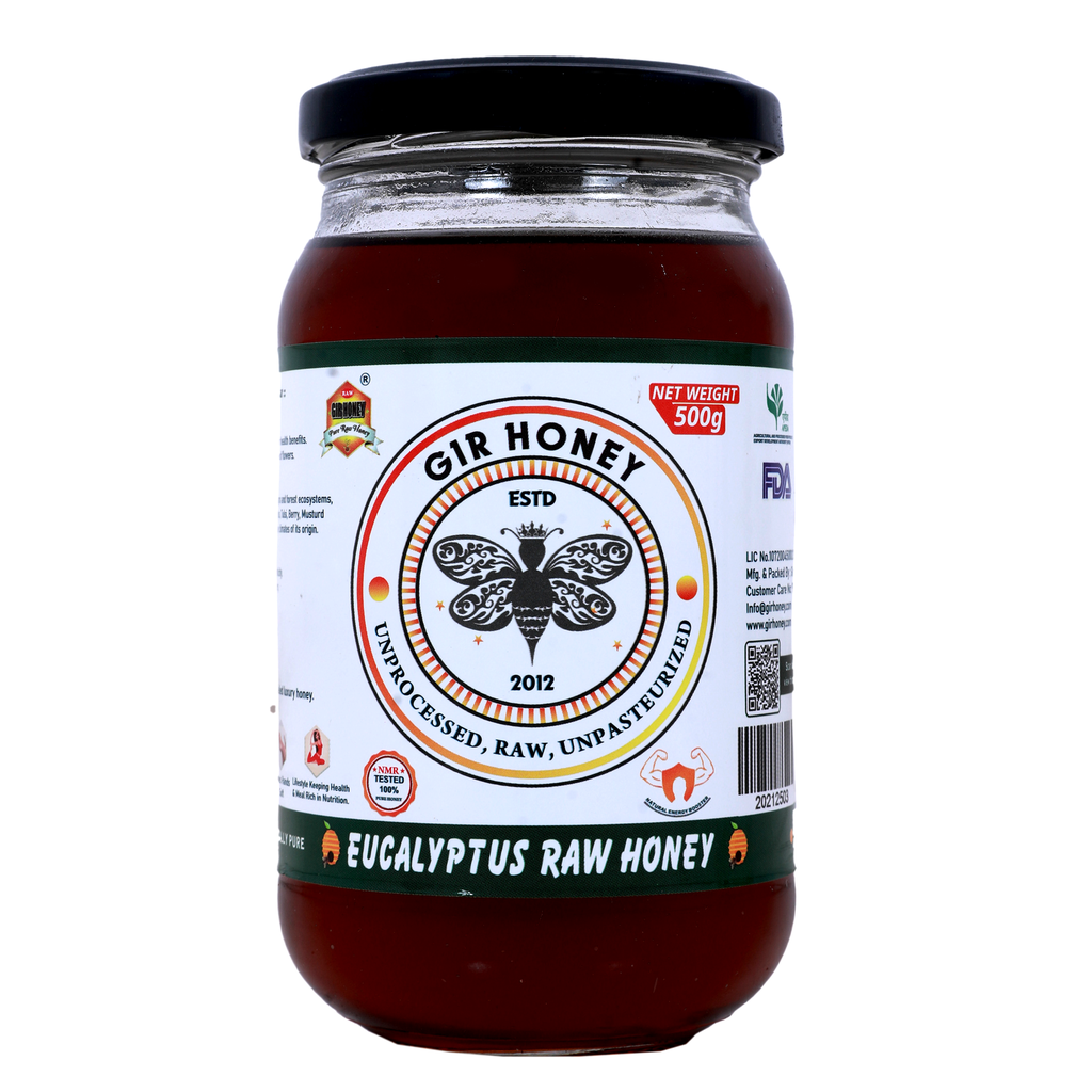 GIR HONEY Eucalyptus Organic Raw Honey | NMR Tested 100% Raw & Pure Honey | Unprocessed, Unpasteurized, Unheated & Unadulterated | 500gm Jar